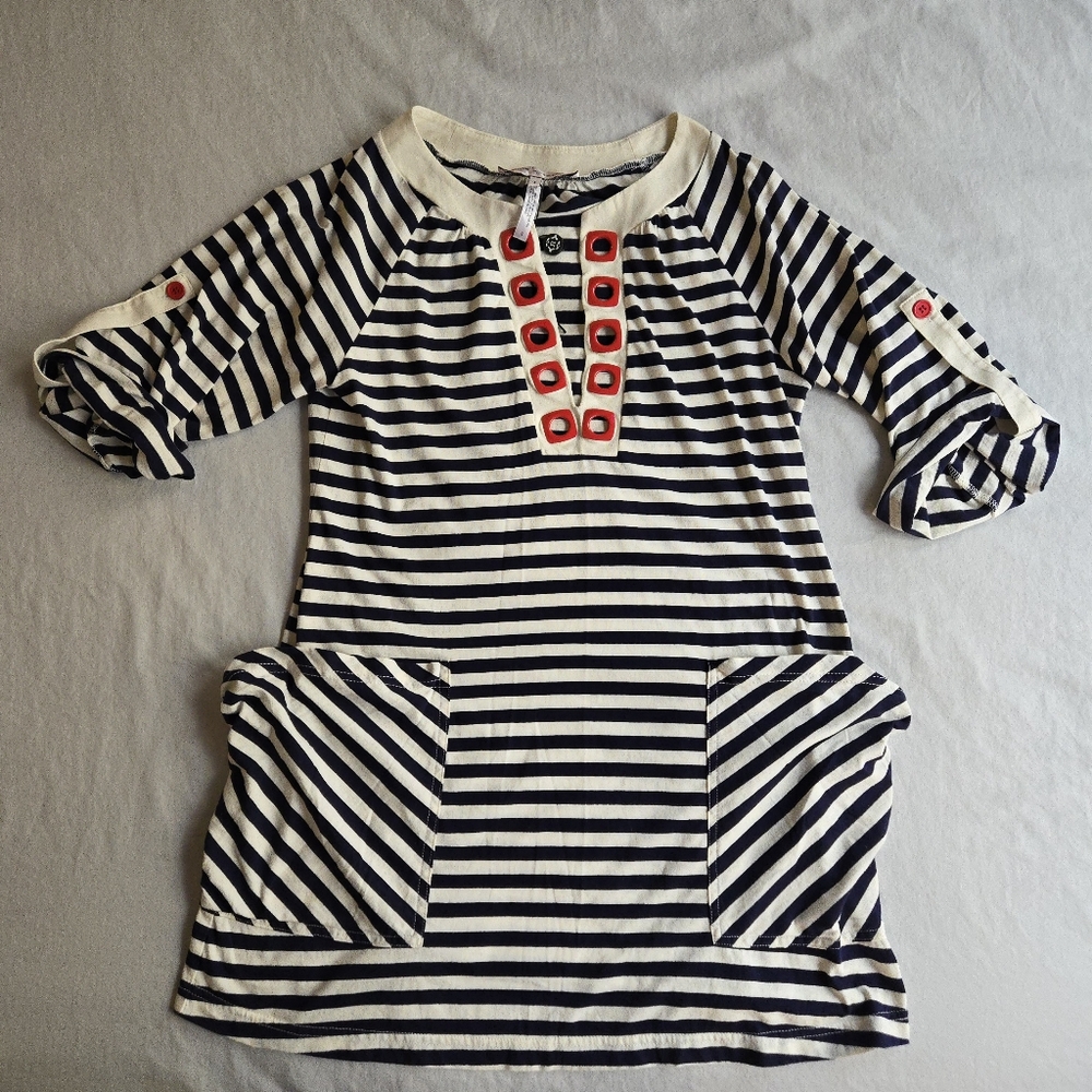 Nanette Lepore Swim Tunic Cover Up Navy White Nautical Stripe - Picture 3 of 13